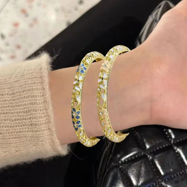 Double Bangle Vintage Cloisonne Bangle Traditional Chinese Hollow Out Flower Bangle Vintage Ethnic Women's Hand Bracelet