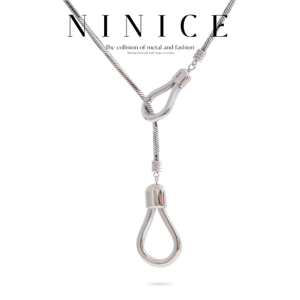 NiNice Necklaces for Women Stainless Steel Jewelry Original Metal Buckle Shaped Pendant with Adjustable Sweater Chain Fashionabl