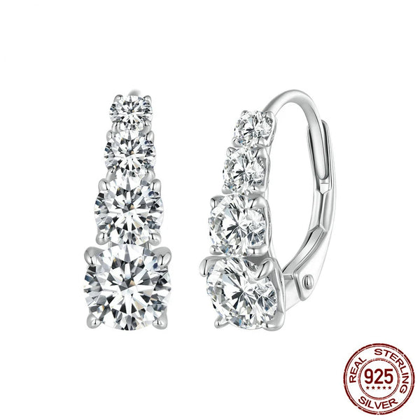 OXTAO D Color 4 stone Moissanite Hoop Clip Earrings Female Unique Gradient Size 925 Sterling Silver Luxury Wedding Jewelry Gift