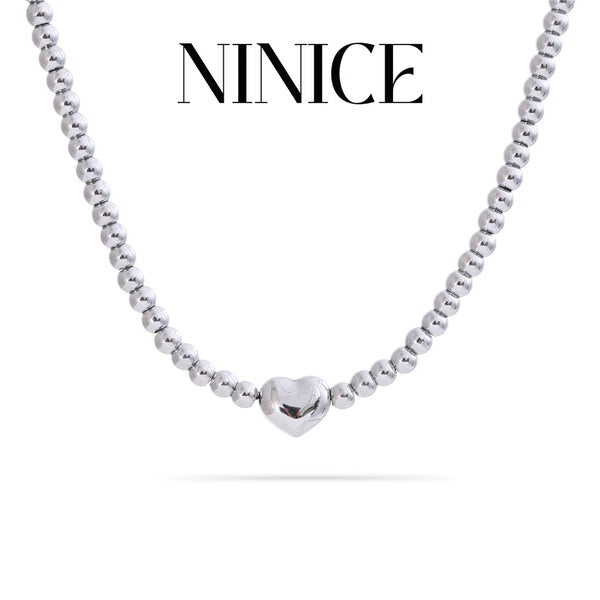 NiNice Hot Style Handmade Jewelry for Women Stainless Steel Round Beads Heart Chain Necklace High Quality Charm Jewelry New