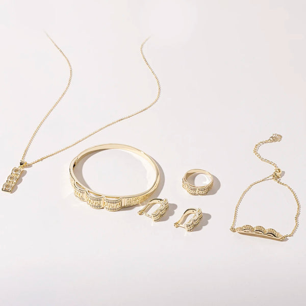 2025 Gorgeous Gold Jewelry Set: Necklace, Bracelet, Ring & Earrings Combo For Women
