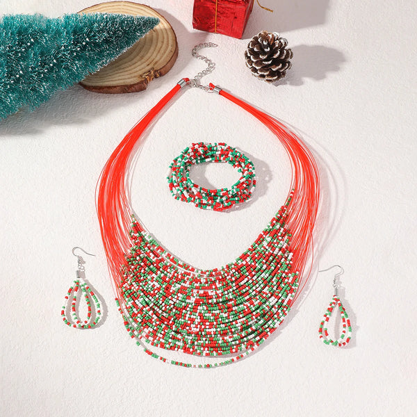 Ladies Fashion Christmas Elements Jewelry Set Suitable for Holiday Party Bracelet Necklace Earring Set for Girls