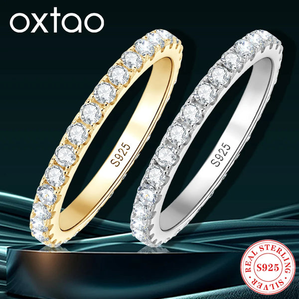 OXTAO 2mm D Color All Moissanite Ring Certified Sterling 925 Sliver Eternity Band Wedding Engagement Rings Jewelry For Women