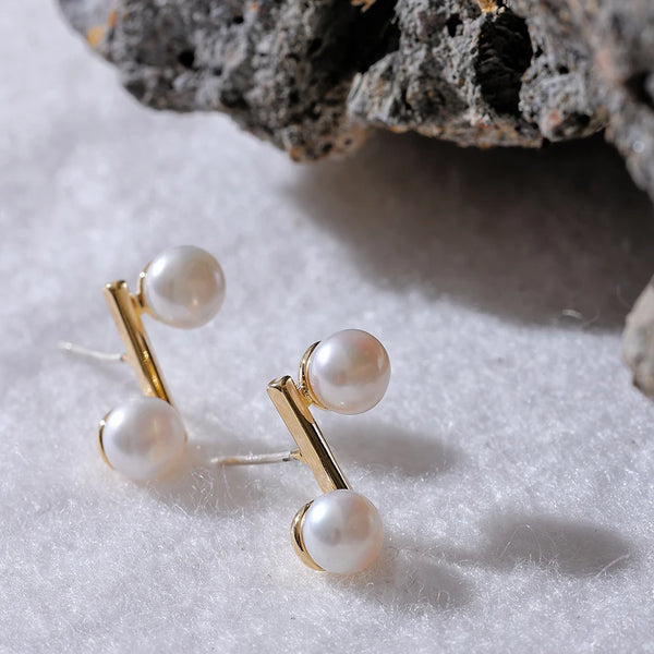 Mchic Luxury Natural Pearl Geometric Stud Earrings for Women Gold Color 14K Real Plated Copper Exquisite Jewelry Bijoux Gift