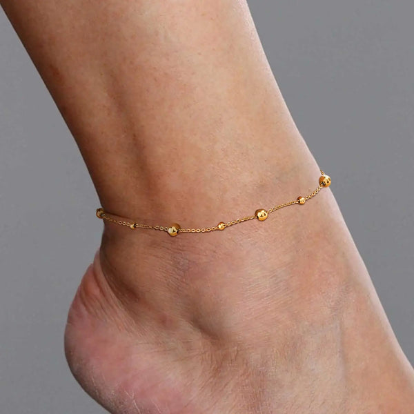 Minimalist Bead Anklet for Women,18K Gold Plated Stainless Steel Flat Rolo Chain Anklets,Fashion Jewelry Gift