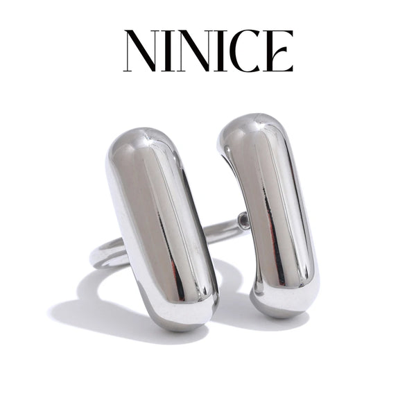 NiNice 316L Stainless Steel Double Cylindrical Adjustable Ring Rust Proof Popular Versatile Daily Jewelry Gift