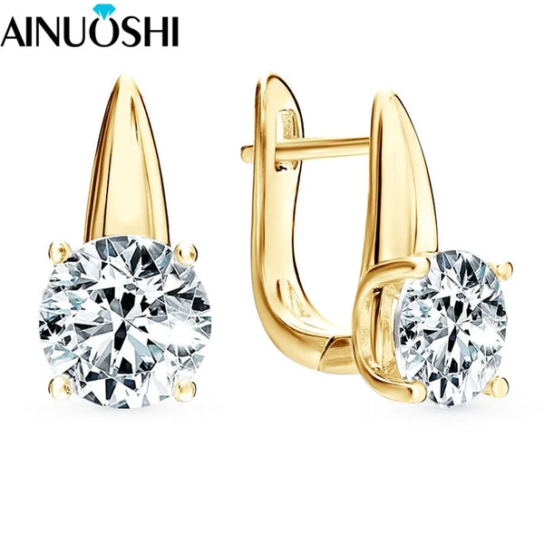 AINUOSHI 925 Sterling Silver 2.0ct*2pcs Certified Moissanite Single Stone U-shaped Earrings for Women Party Jewelry Gifts