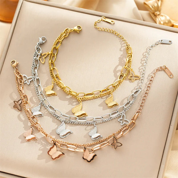 316L Stainless Steel Chain Temperament Black And White Roman Butterfly Eyes Female Elegant Design Bracelet Wedding Jewelry