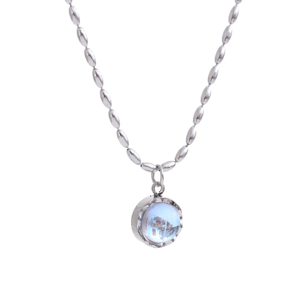 NiNice Exquisite Moonlight Stone Round Necklace Pendant Stainless Steel Chic Charm Jewelry Tarnish Resistant Accessories