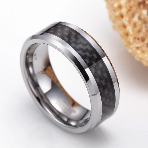 Tigrade 6/8mm Black Carbon Fiber Men's Ring Tungsten Carbide Engagement Ring Wedding Band Men Women Design anel mascul