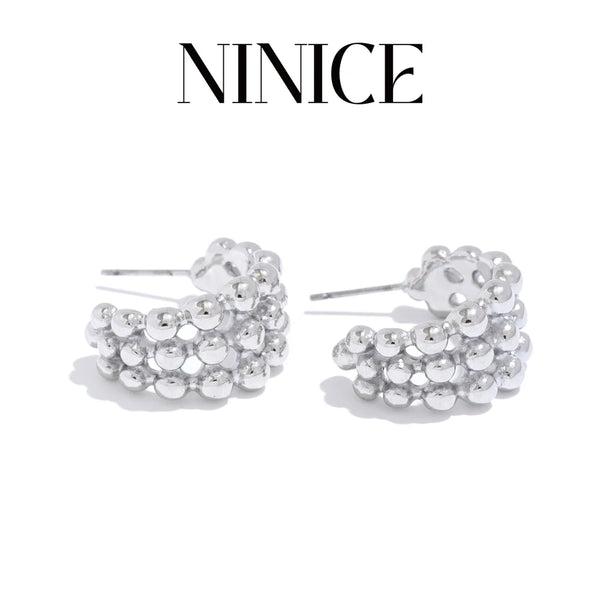 NiNice 316L Stainless Steel C-Shaped Beads Layered Geometric Hoop Earrings Pendientes Fashion Popular Daily Jewelry 2025