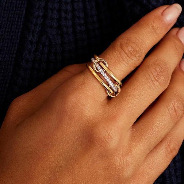 A Three-Ring Two-Color Stacking Ring, Copper Jewelry Inlaid With Zircon, Street Hip-Hop Style Hypoallergenic, Suitable For Women