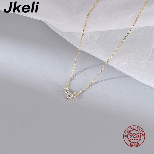 Jkeli Real 925 Sterling Silver Small Zircon Heart Necklace Exquisite Pendant Chain For Women Girls Plated 14K Gold Jewelry Gifts