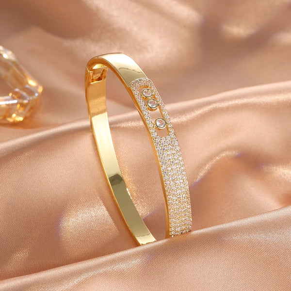 UILZ Paper Clip 1: 1 Copy Gorgeous Micro-intact Zircon Round CZ Bracelet For Women Luxury Shiny Crystal Bangles Jewelry Gift INS