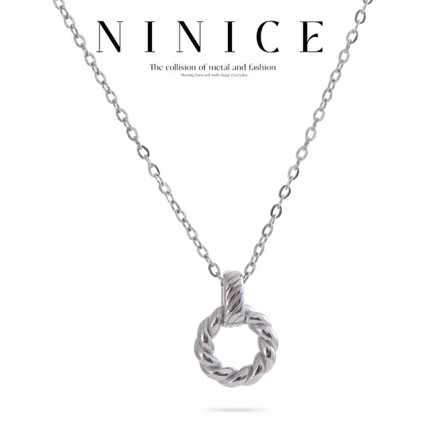 NiNice Necklaces for Women Stainless Steel Jewelry Hollow Fried Dough Twists Circle Pendant Design Waterproof Jewelry Gift New