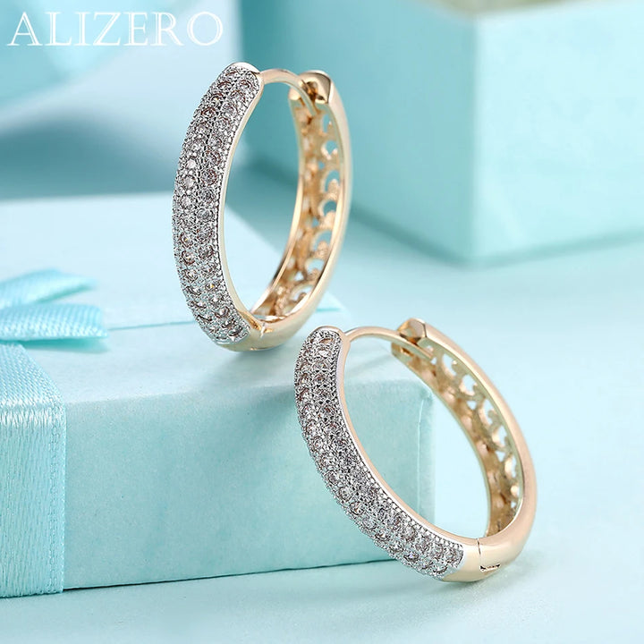 ALIZERO 925 Sterling Silver 18K Gold Shiny Zircon Hoop Earrings For Women Fashion Party Wedding Luxury Accessories Charm Jewelry - Jewelry Marine