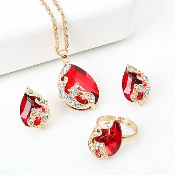 2026 Exquisite Jewelry Sets 5 Colors Crystal Earring/Necklace/Adjust Ring Noble Peacock Set Wedding Party Bijoux Accessories