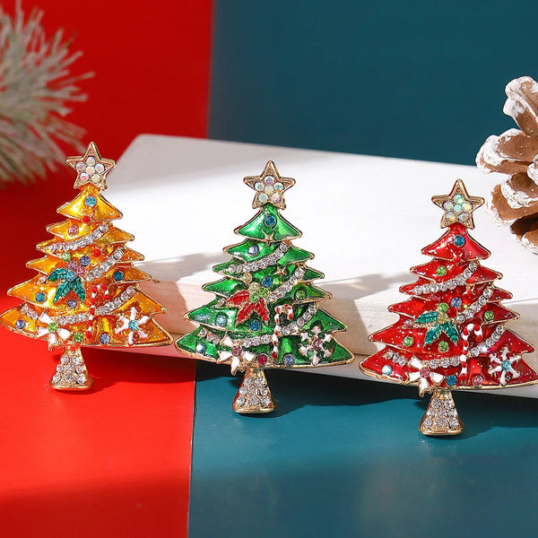 Fashion Rhinestone Christmas Tree Brooch Multicolor New Enamel Christmas Pin New Years Gift Earrings Jewelry Accessories