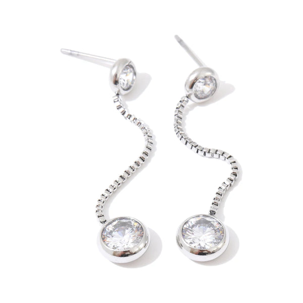 Stainless Steel Earrings Long Zirconia Pendant Elegant Jewelry Selection Design Sense Popular Gift