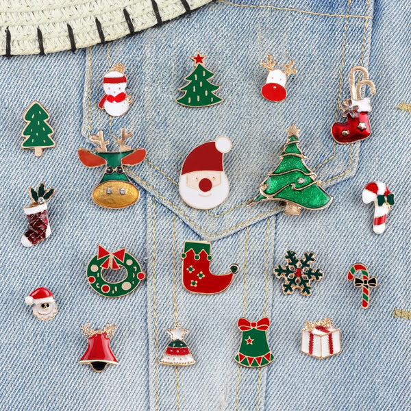 Merry Christmas Brooch Cartoon Santa Claus Christmas Tree Enamel Pin Mini Snowman Elk Christians Lapel Badge Jesus Jewelry Gifts