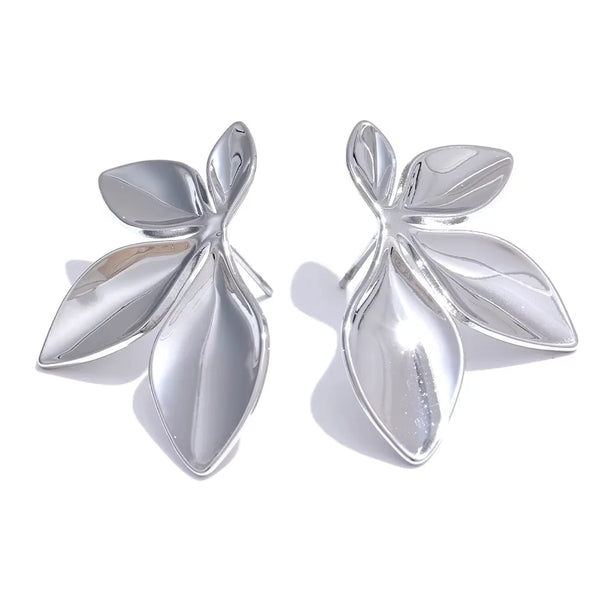Hot Style Smooth Stainless Steel Plant Leaf Stud Earrings 316L Waterproof Texture High Quality Jewelry Recommend