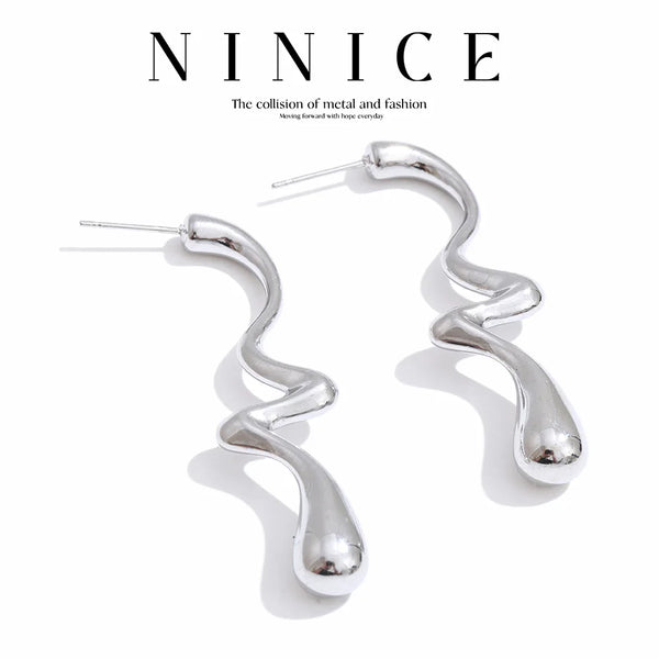 NiNice Stainless Steel Earrings Curved Geometric Fashion Design Selected Jewelry Gifts Wholesale