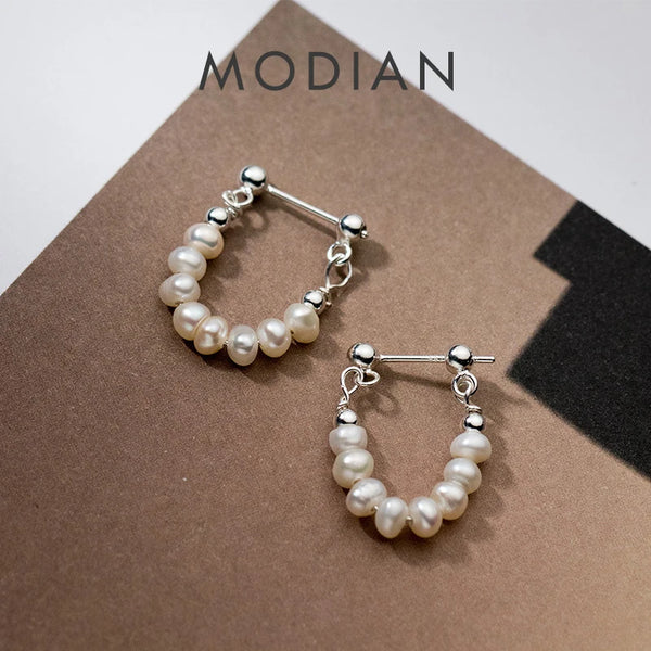 MODIAN 925 Sterling Silver Irregular Baroque Pearl Hoop Earrings Elegant Hypoallergenic Earrings For Women Fine Jewelry Gifts