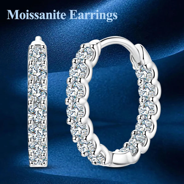 Total 0.78ct Moissanite Hoops Earrings For Women 100% Real 925 Sterling Silve Classic Sparkling Earrings Wedding Party Jewelry