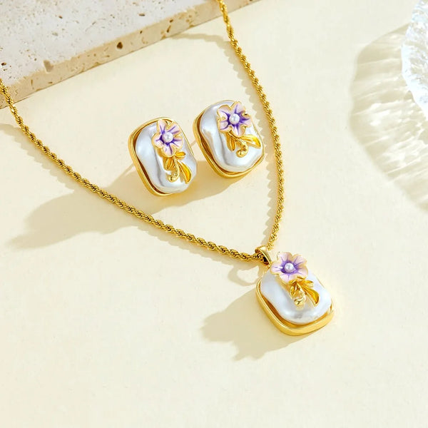 Light Luxury Flower Stud Earrings Bohemian Imitation Pearl Flower Necklace Women Exquisite Charms Sweet Earrings Choker Party