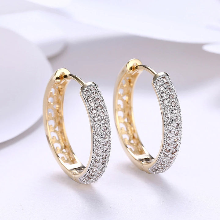 ALIZERO 925 Sterling Silver 18K Gold Shiny Zircon Hoop Earrings For Women Fashion Party Wedding Luxury Accessories Charm Jewelry - Jewelry Marine