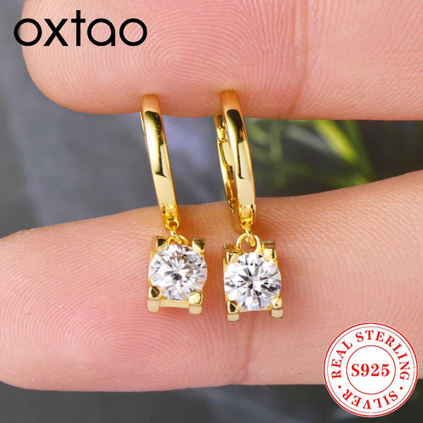 OXTAO 5mm Moissanite Diamond Hoop Earrings Jewelry 925 Sterling Silver Drop Dangle Earrings Huggie for Women