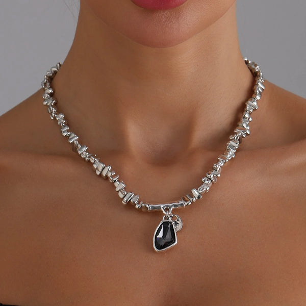 Faceted Pendant Set Necklace & Bracelet Sparkling Metal Jewelry Elegant Cut Crystal Gift for Women Luxe