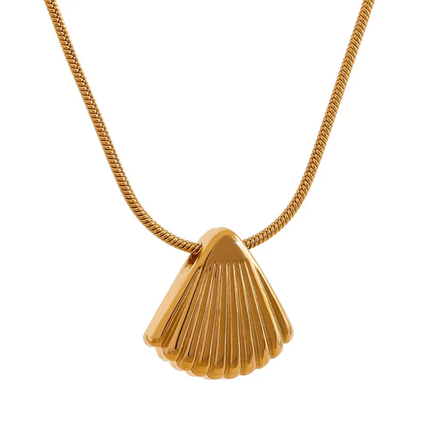 Yhpup Statement Metal Shell Pendant Stainless Steel Necklace Waterproof Summer Stylish Gold Color PVD Plated Wholesale Jewelry
