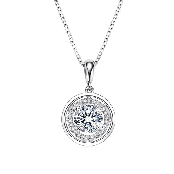 OXTAO Round Moissanite Halo Pendant Necklace for Women 925 Sterling Silver Clavicle Chain Necklace Fine Jewelry Gift 1ct 2ct 3ct