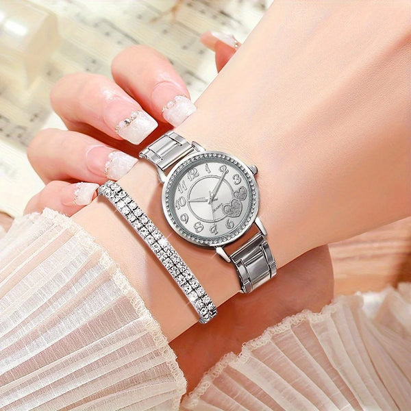 Fashionable Ladies' Watch with Bracelet Fashionable Temperament Quartz Watch Combination Set Perfect Gift for Valentine's Day