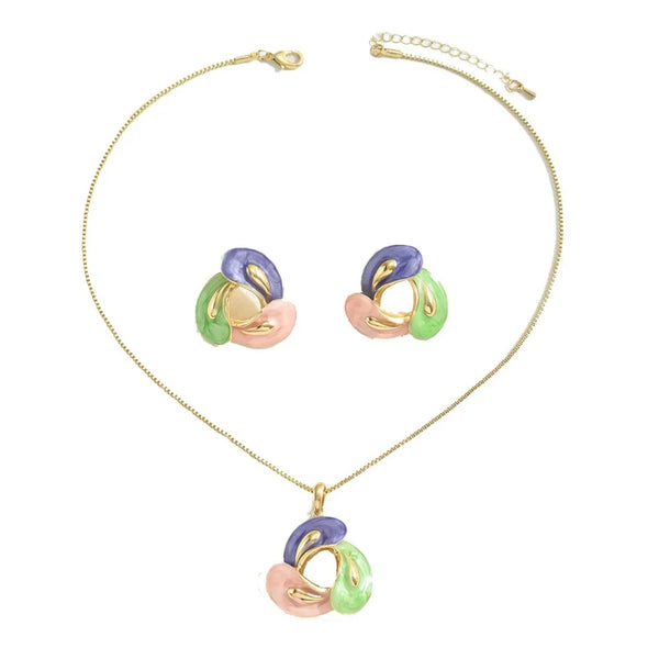 Fashion Luxury Crystal Earrings Geometric Pearl Rhinestone Necklace Vintage Pendant Earrings Necklace Set Wedding