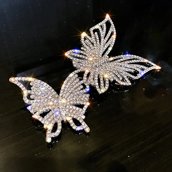 Two Butterfly Rhinestone Brooch for Women Geometric Crystal Statement Jewelry Wedding Bride Dainty Accessories
