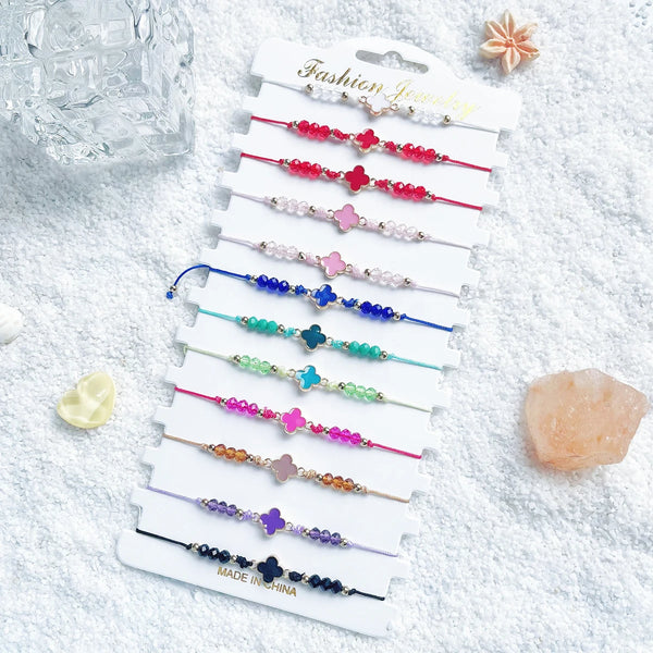 12 Pieces Oil-dripping Colored Cross Crystal Beaded Simple Woven Lucky Bracelets