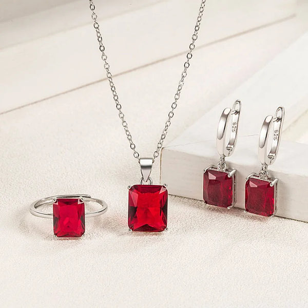 925 Sterling Silver Rectangle Zircon Luxury Elegant Women's Set Fine Jewelry Accessories   Offers