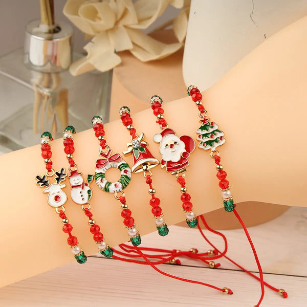 1/6/12pcs Festival Christmas Bracelets Imitation Pearl Santa Claus Xmas Tree Pendant Party Jewelry Gifts for Girls Kids Adult