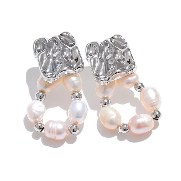 Fashion Stainless Steel Natural Freshwater Pearl Luxury Earrings High Quality Exquisite Women Jewellery Gift