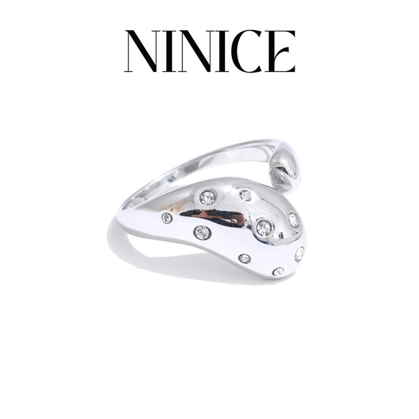 NiNice 2025 Stainless Steel Open Shiny Cubic Zirconia Metal Ring High-Grade Fine Women Jewelry Accessory Gift