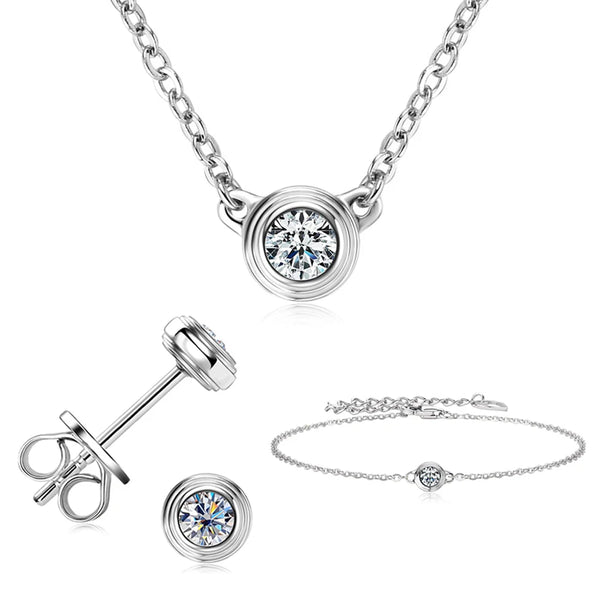 OXTAO 3mm Moissanite Bracelet Necklace Stud Earring for Women Real 925 Silver Classic Single Stone Jewelry Set Certified