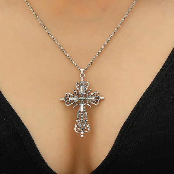 Gothic Dark Style Cross Pendant Necklace Rock Punk Goth Fashion Necklaces For Women Men Jewellery Design Mystical Gifts