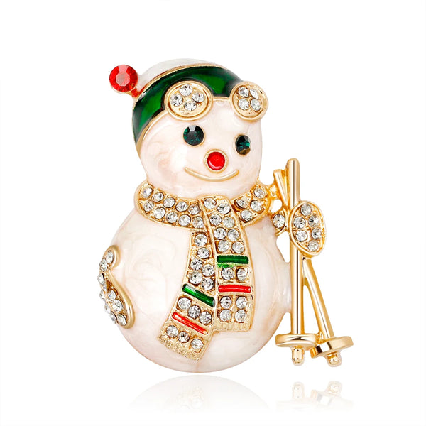 Lovely Enamel Snowman Brooches Women Rhinestone Christmas New Year Brooch Pins Gifts