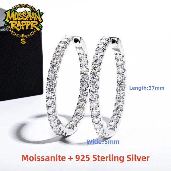 MossanRappr 5.6cttw Moissanite Diamond Big Hoop Huggie Earrings 925 Sterling Silver Luxury Earring Hip Hop Jewelry for Women