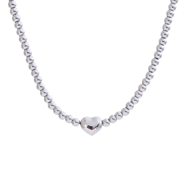 Hot Style Handmade Jewelry for Women Stainless Steel Round Beads Heart Chain Necklace High Quality Charm Jewelry New