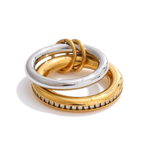 Rings Stainless Steel Jewelry Original Double Layered Circular Stacking Design Fashionable Zirconia Trend New Gift