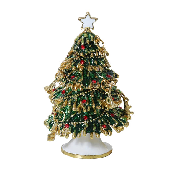Christmas Tree Jewelry Trinket Box Hand Painted Enameled with Sparkling Rhinestones Hinged Jewelry Organizers Girls Ring Holder