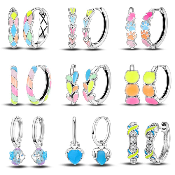 925 Silver Color Glow In The Dark Cute Claw Fish Earrings Circular Rainbow Earrings For Women Fine Birthday Christmas Jewelry